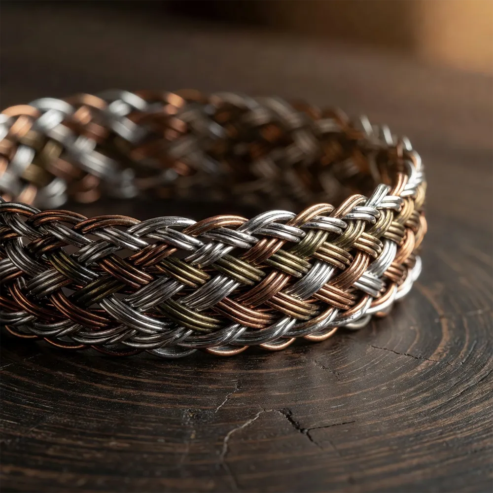 Handwoven mixed metal cuff bracelet